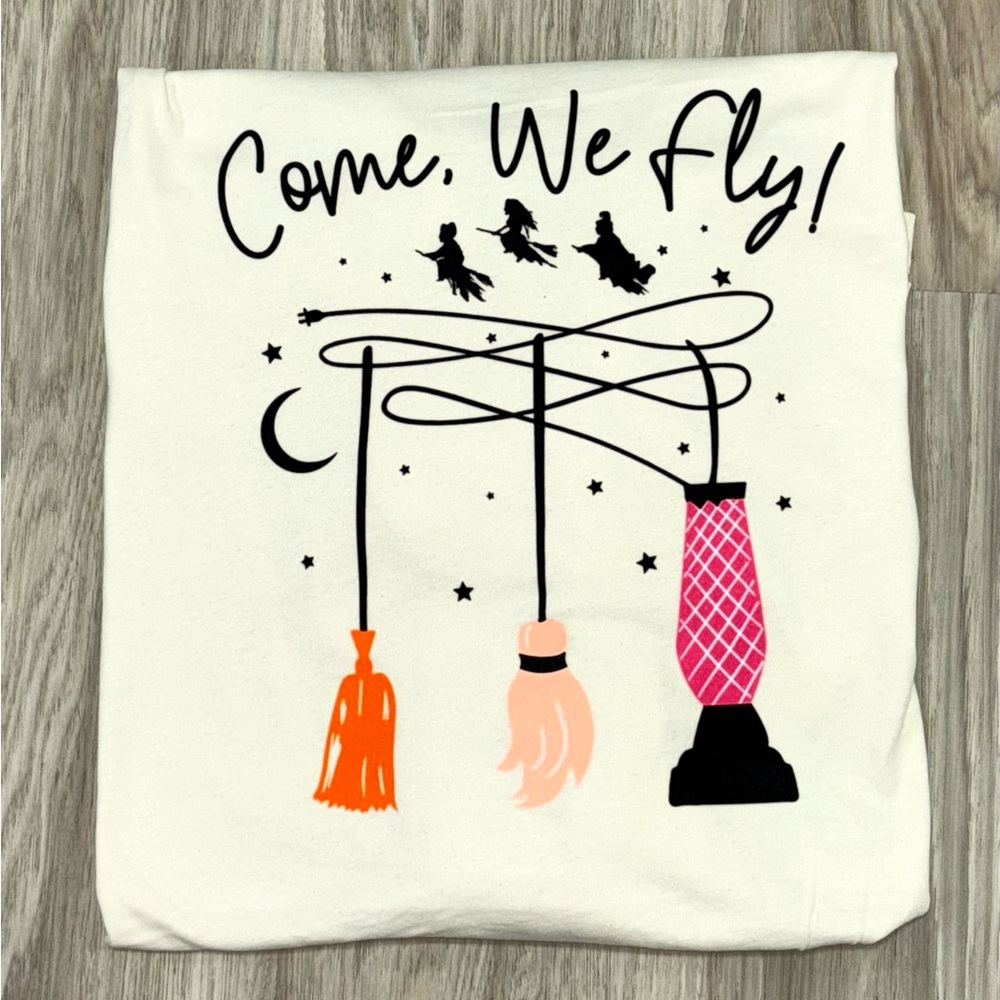 Beige hocus pocus Graphic Tee with Witch Design